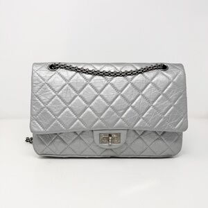 Chanel Silver 2.55 Reissue Quilted Classic 227 Double Flap Bag